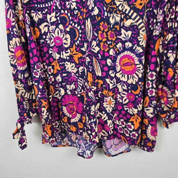 Rachel Zoe Floral Popover Top 3/4 Notch Neck Purple Orange Boho Causal Flowy 1X - Picture 6 of 14